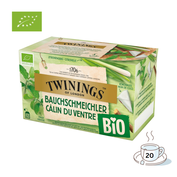 Twinings BIO Bauchschmeichler, aromatisierter Kräutertee mit Limetten- und Pfefferminzaroma, 20 Teebeutel im Kuvert